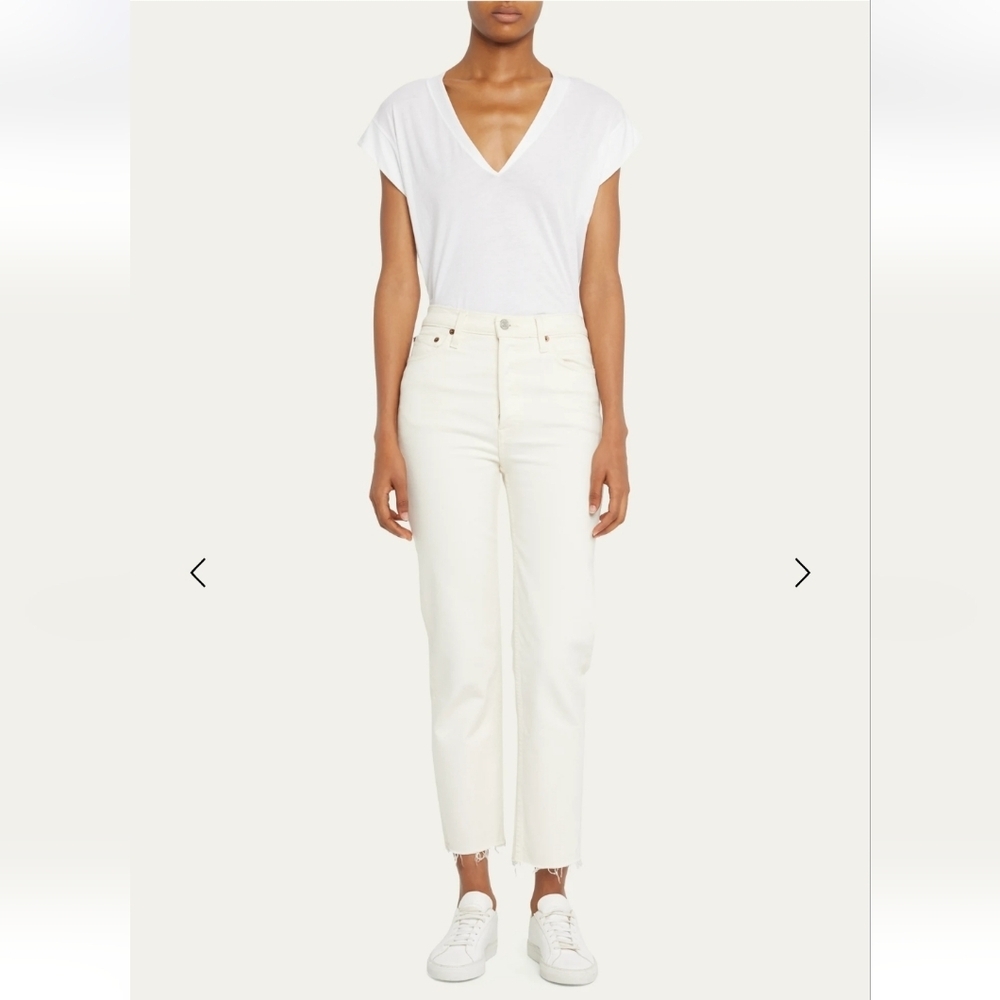 || RE/DONE || Stove Pipe 70's button fly ankle length stretchy off white sz 26